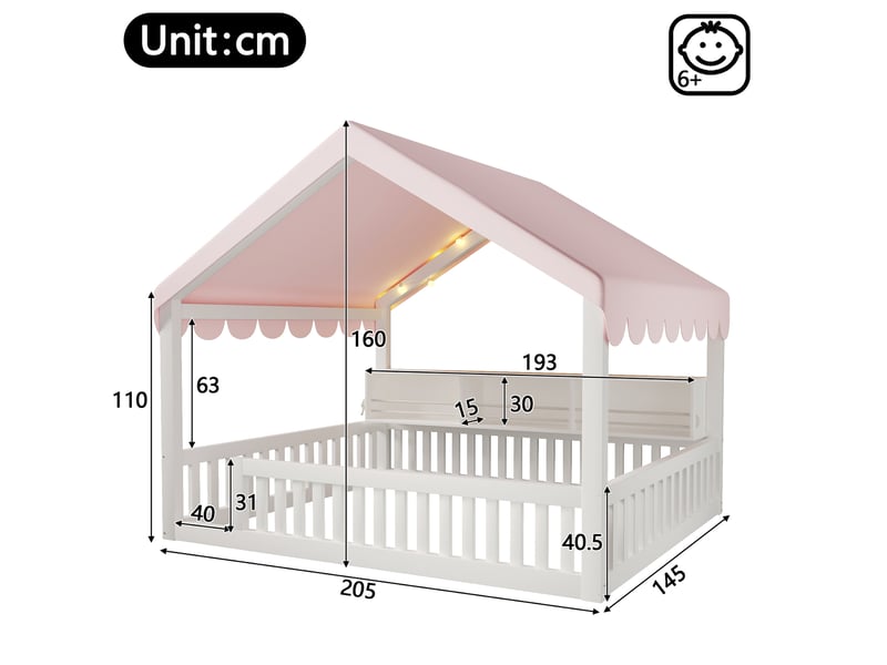  Lit cabane 140x200 cm avec led et bibliothèque blanc  - Conforama C