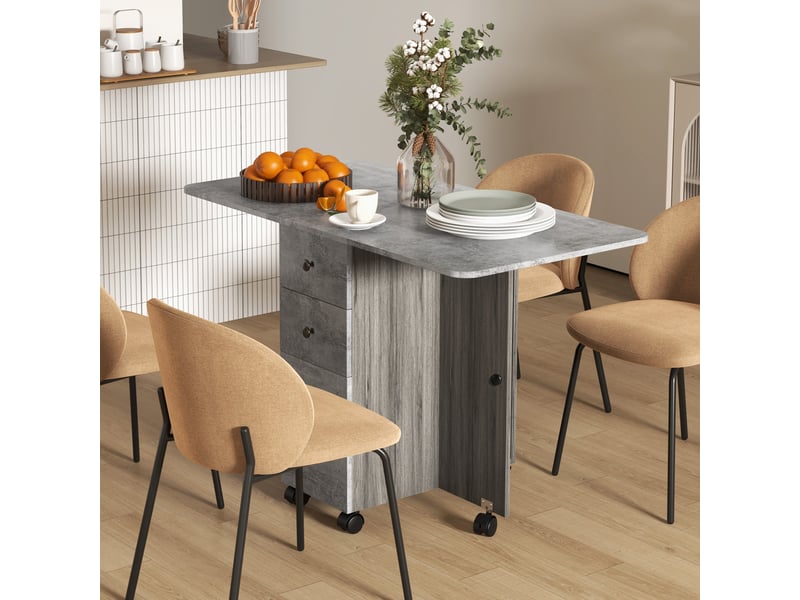  Table de cuisine pliable table à manger pliante 2 plateaux rabattables avec 2 tiroirs 1 placard et 1 étagère de rangement 120 x 60 x 76,5 cm - gris  - Conforama C