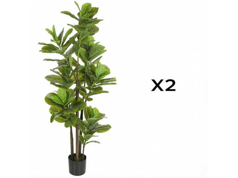  Lot de 2 figuiers lyre artificiels 150 cm avec pots en ciment, plantes décoratives d’intérieur  - Conforama A