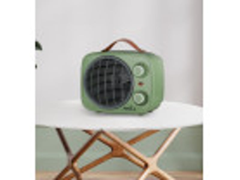 Chauffage soufflant ABRILA Hoguera 2000 W vert et gris, style vintage, thermostat réglable, anti-basculement et poignée 225822006 - Conforama D