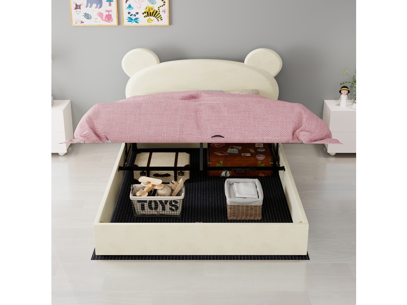  Lit coffre modenvie 140 x 200 cm avec matelas beige et tête de lit rembourrée  - Conforama D