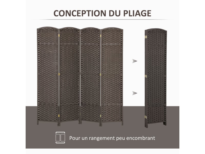  Paravent interieur en bois 4 panneaux 160 x 170 cm séparateur de pièce pliable pour salon, chambre à coucher, marron  - Conforama E