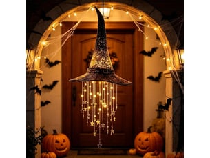 3 pièces décoration halloween suspendue, chapeau de sorcière lumineux led pour porche, entrée, jardin et terrasse, intérieur et extérieur