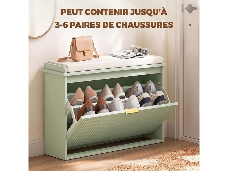  Banc à chaussures avec tiroir et coussin d'assise vert 62 x 26 x 47,5 cm  - Conforama E
