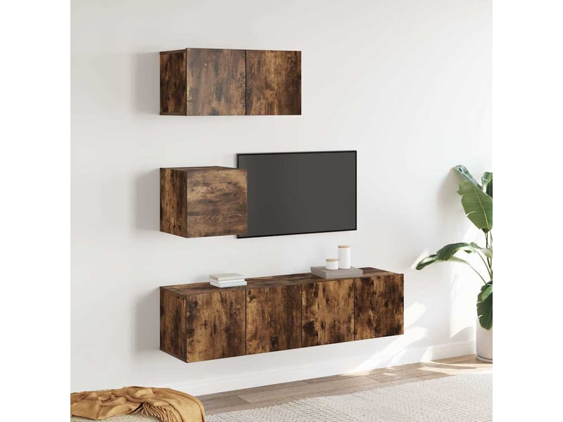  Ensemble de meubles tv 4 pcs chêne fumé bois d'ingénierie shl2111  - Conforama B