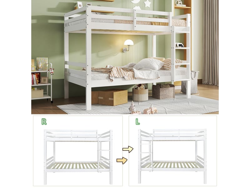  Lit superposé - 90x200 cm - transformable en deux lits simples - lit superposé enfant - pin massif blanc, échelle inclinée 3 marches  - Conforama D