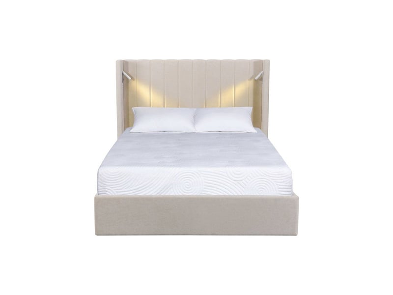  Lit coffre rembourre stan 3 140x190 cm tete de lit haute avec oreilles ecru KTSTAN3WH140 - Conforama B