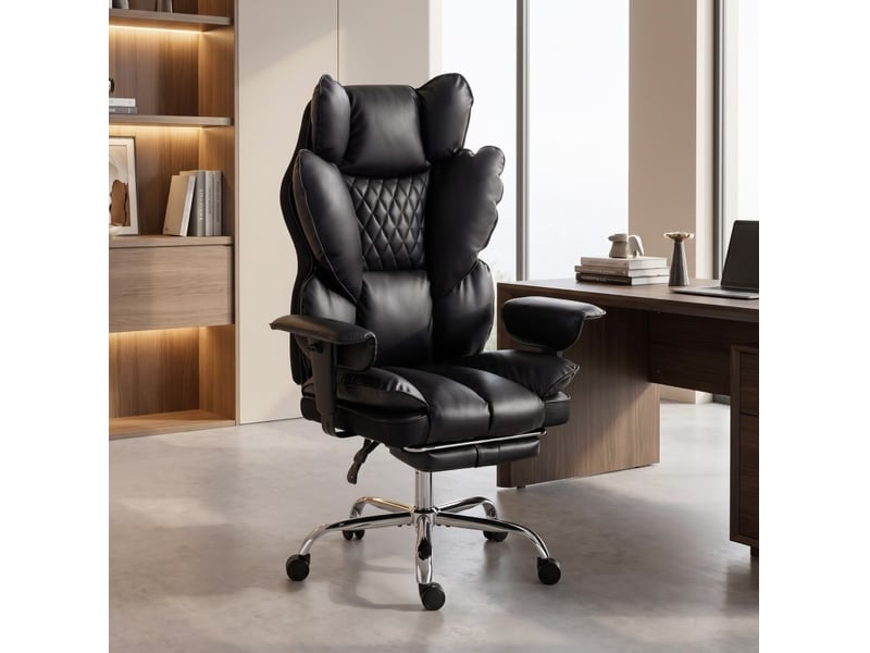  Fauteuil de bureau 80x67x130 cm en similicuir, ressorts ensachés, inclinable, noir  - Conforama C