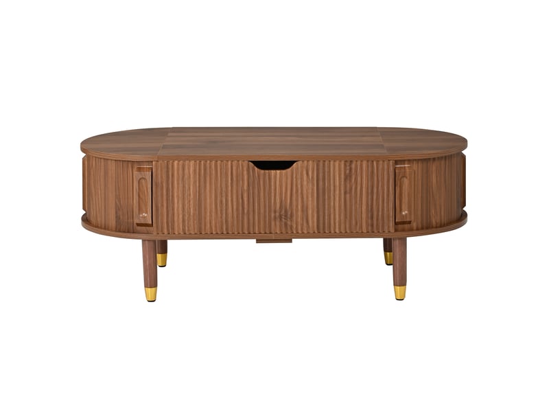  Table basse ovale relevable avec rangement, mdf, 110 x 48 cm, couleur noyer  - Conforama A