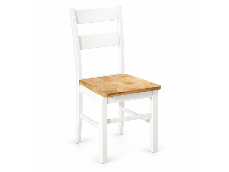 Lot de 2 chaises de salle à manger en bois d’hévéa blanc, assise effet bois naturel, dossier à lattes, style scandinave - Conforama A