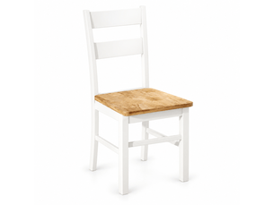 Lot de 2 chaises de salle à manger en bois d’hévéa blanc, assise effet bois naturel, dossier à lattes, style scandinave