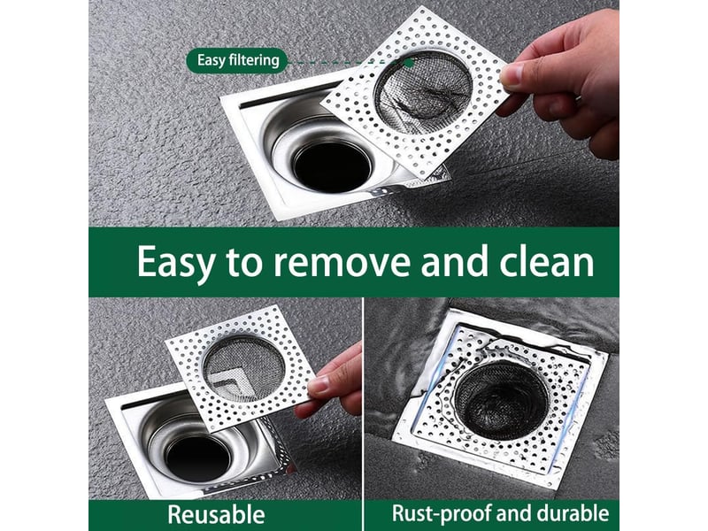  Filtre de bonde de douche, grille de bonde de lavabo, filtre de bonde, collecteur de cheveux (4 pièces carrées)  - Conforama E