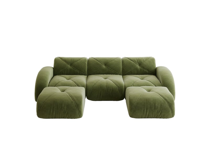 Canapé modulable en u 3 places vert en tissu, avec 2 poufs, sans montage, pour vos moments de détente - Conforama A