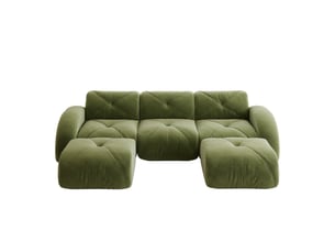 Canapé modulable en u 3 places vert en tissu, avec 2 poufs, sans montage, pour vos moments de détente