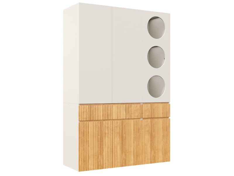  Armoire penderie 135x50x202 cm gris clair et bois, 6 portes, 2 tiroirs et tringle de rangement  - Conforama D