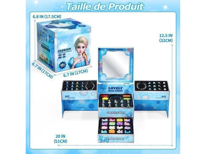  Kit bijoux princesse diy sans colle avec miroir 100 perles et 10 breloques licorne sirène arc en ciel 369645_AABEC73043_6_DROPFR - Conforama E