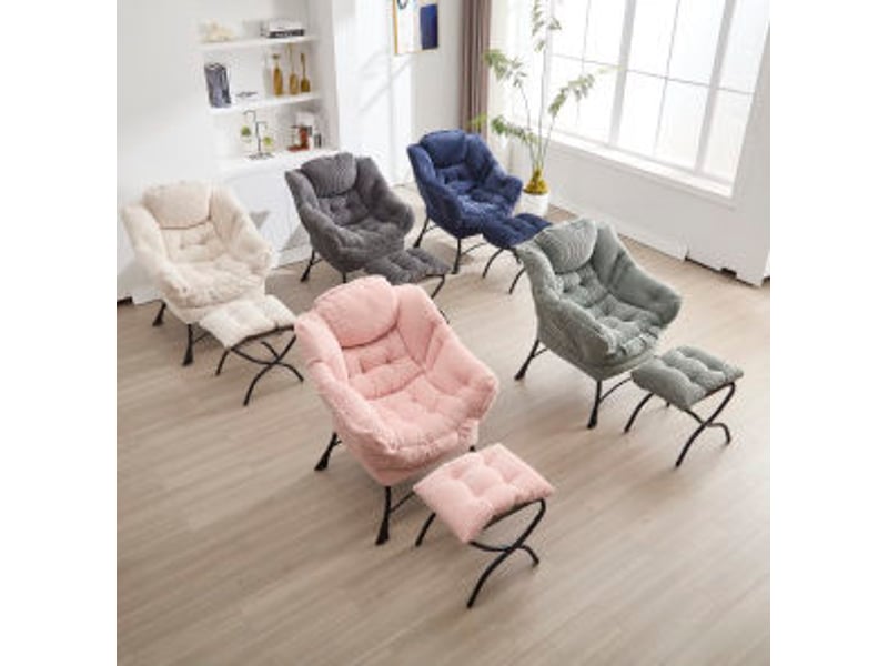  Fauteuil lounge rose avec repose-pieds et poche latérale  - Conforama D