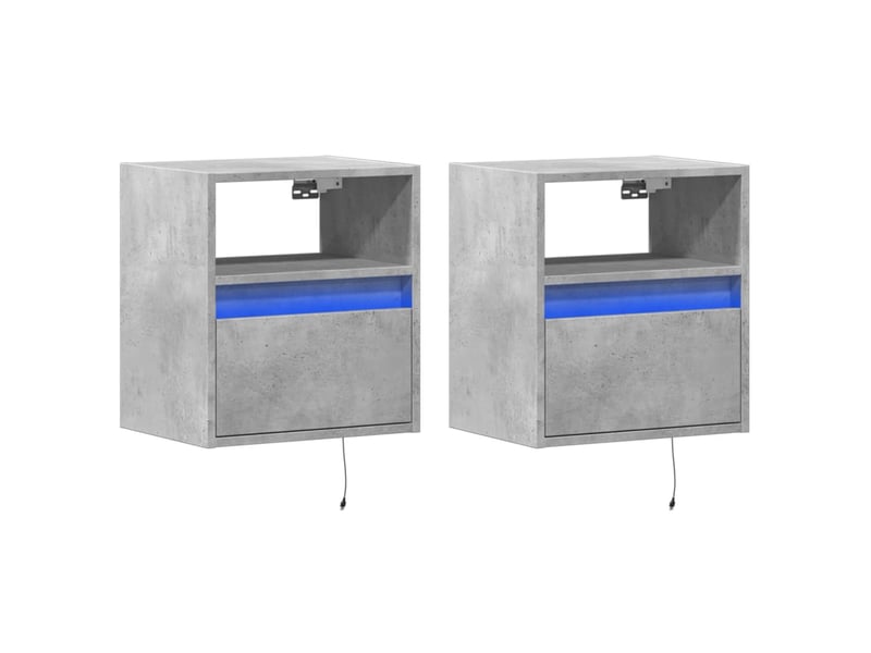 Lot de 2 meuble tv mural avec lumières led gris béton 41x31x45 cm - Conforama C