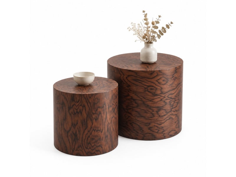  Tables basses gigognes rondes ø48 x h38 cm et ø38 x h32 cm en mdf avec placage décor bois brun foncé chicfurn  - Conforama A