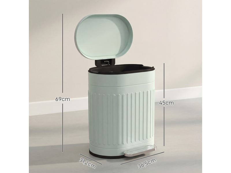 Poubelle à pédale design ovale métal ondulé 20l vert sauge clair  - Conforama C