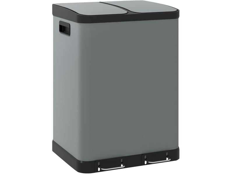  Poubelle à pédale tcqpz 2 x 30 l en métal grise avec 2 bacs amovibles 48,8 x 39,5 x 67 cm  - Conforama A
