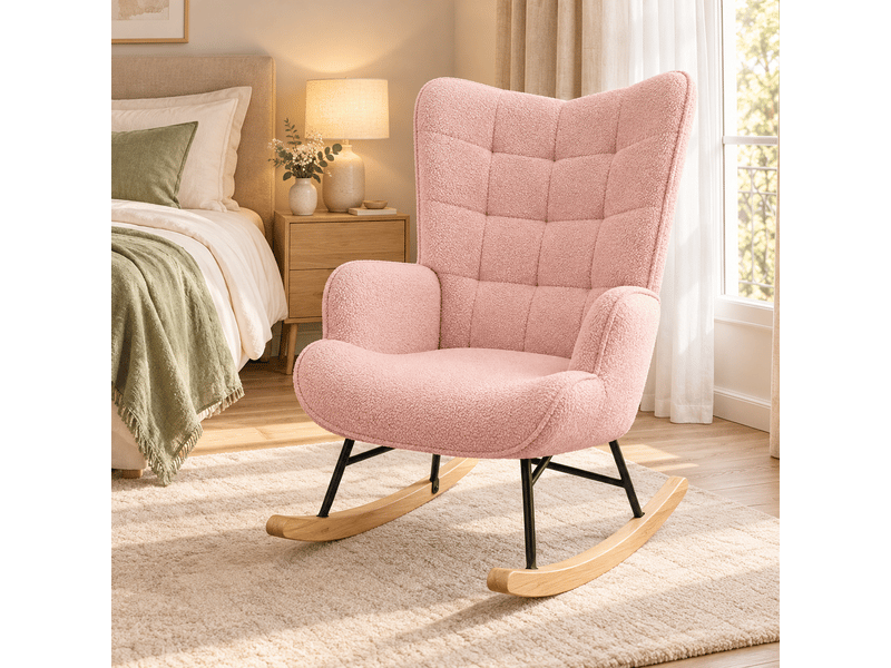  Chaise à bascule, fauteuil a bascule avec polaire sherpa, allaitement fauteuil pour salon, chambre, balcon, rose  - Conforama B