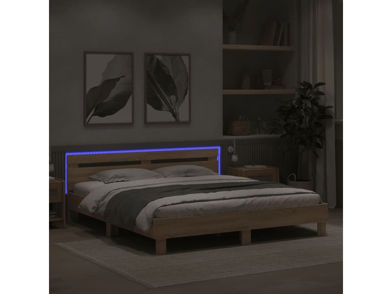  Lit double- lit adulte -  cadre de lit avec led sans matelas chêne sonoma 200x200 cm  - Conforama C