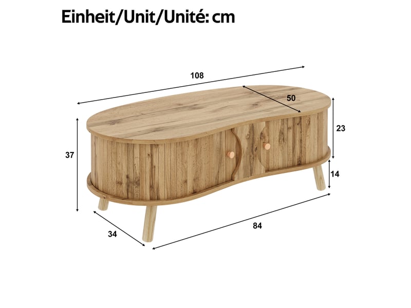 Table basse 108x50x37 cm à 2 portes coulissantes en mdf, effet bois naturel - Conforama E