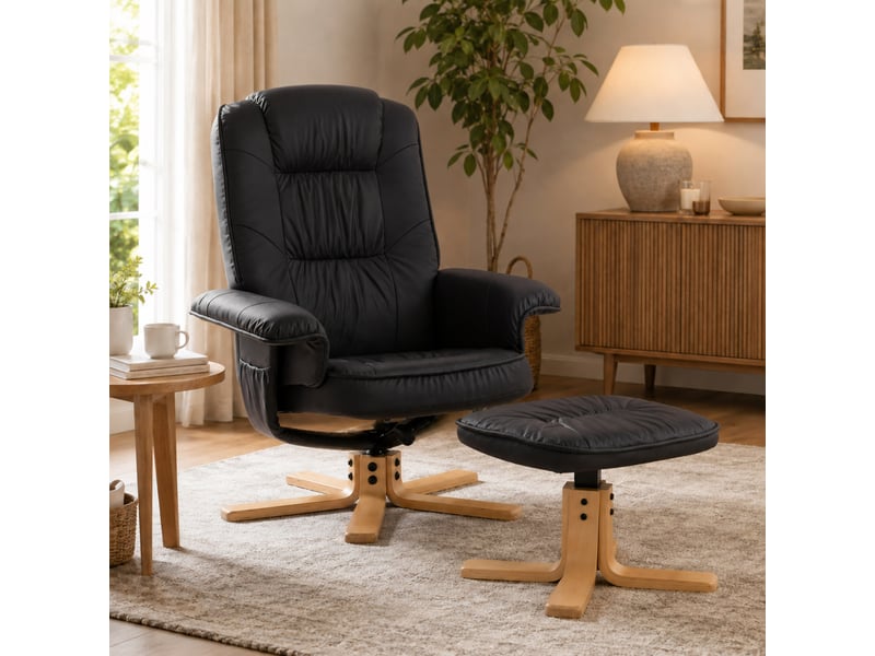  Fauteuil relax de relaxation m56 avec pouf, simili-cuir - noir  - Conforama B