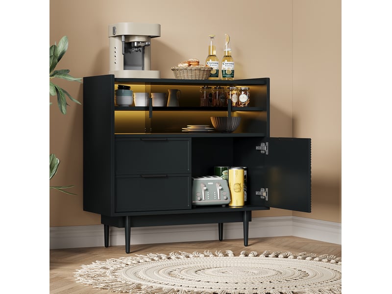  Meuble de rangement, meuble de salle de bain, meuble console avec barre lumineuse led, 80 cm largeur, porte vitre  - Conforama C