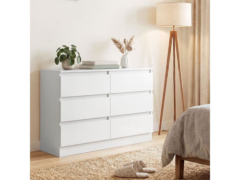  Commode à 6 tiroirs pour chambre et salon, 100 x 35 x 69 cm, blanche  - Conforama D