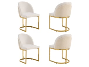 Chaise de salle à manger lot de 4 avec double dossier  - pieds métal doré, chenille beige et doré