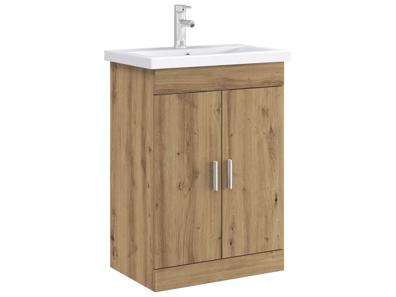  Meuble sous lavabo de salle de bain, commode chêne artisanal shl1432  - Conforama C