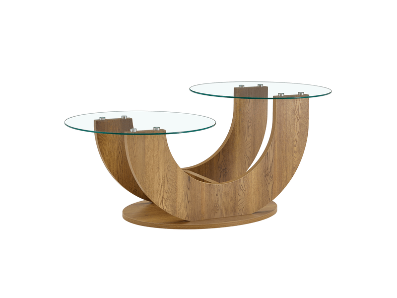  Table basse design demi-circulaire, deux plateaux en verre trempé  - Conforama A