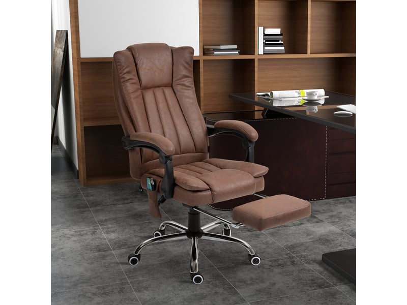 Chaise de bureau massante avec chauffage, repose-pieds rétractable et inclinaison à 135° marron - Conforama C