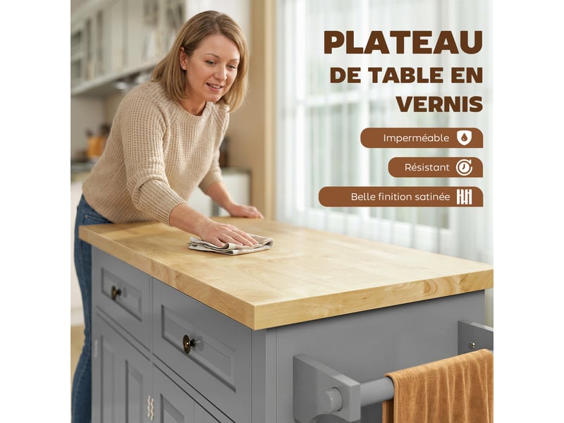  Desserte ilôt de cuisine multi rangements 2 tiroirs 2 placard 2 portes avec range-bouteille étagère  - Conforama A