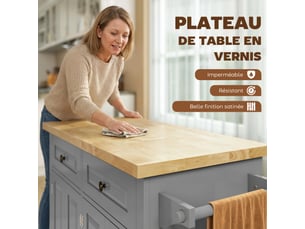 Desserte ilôt de cuisine multi rangements 2 tiroirs 2 placard 2 portes avec range-bouteille étagère