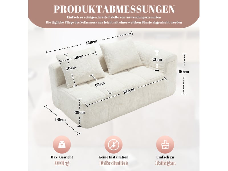  Canapé 2 places 158x90x60 cm, avec poche latérale, prêt à utiliser, finition tissu chenille jaune  - Conforama C