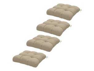 Lot de 4 coussins de chaise de jardin, coussins extérieurs capitonné, rembourrage 10 cm avec attaches, 48 x 48 cm kaki