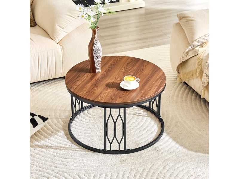  Table basse ronde 70x40,5 cm à plateau mdf imitation bois et structure en métal, noyer  - Conforama B