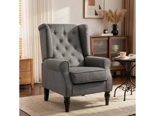 Fauteuil de salon, fauteuil d'appoint mi-siècle moderne en velours avec dossier haut capitonné à oreilles, gris