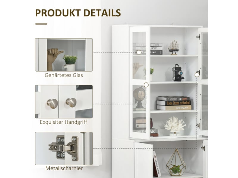  Bibliothèque haute blanche 178,5 cm, porte vitrée, 6 compartiments, salon et cuisine  - Conforama D