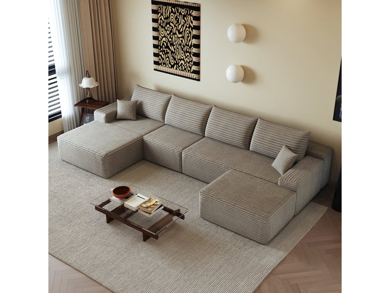  Canapé d’angle modulable 340x175x83 cm assise profonde camel  - Conforama B