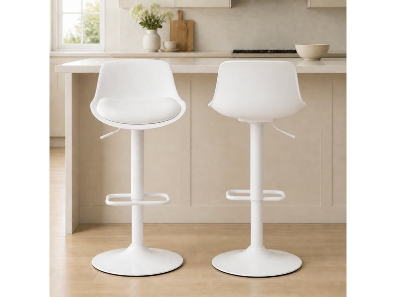  Lot de 2 tabourets de bar, tabourets hauts cuisine avec siège pivotant et hauteur réglable, 43 x 45 x 100 cm, blanc  - Conforama C