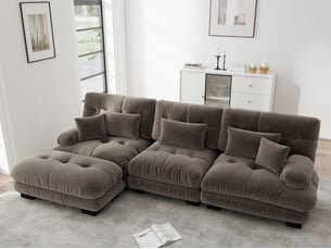 Canapé modulable d’angle avec ottomane en tissu marron