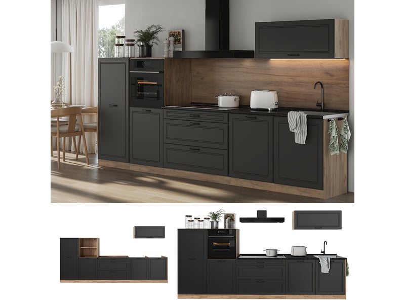 Vicco cuisine, anthracite campagnechêne doré, 340cm sans plan de travail - Conforama D