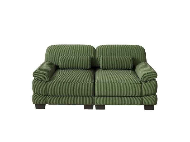  Canapé 2 places en velours côtelé vert, design modulaire, assise profonde, coussin lombaire inclus, 194×88,5×94 cm  - Conforama A