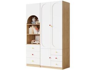 Ensemble armoire 2 portes et étagère de rangement 130 x 50 x 200 cm, blanc et décor bois