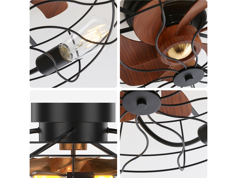  Ventilateur de plafond 20 pouces avec led, télécommande 6 vitesses, moteur dc silencieux, design moderne, métal, noir  - Conforama R
