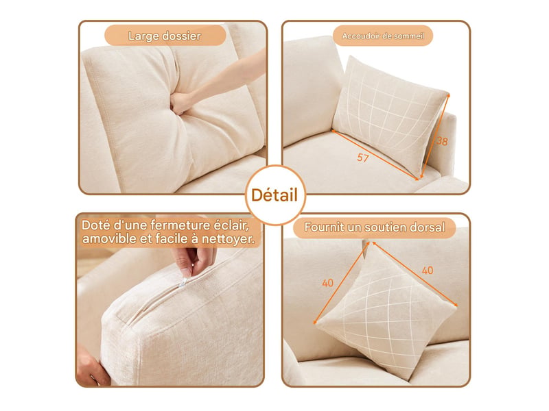  Canapé 4 places avec pouf en tissu chenille beige 216x161x81 cm N653P9771312A - Conforama D